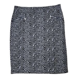 Wmns Zebra Print Knit Skirt Sz 8 Y2K Gray Black Stretch Zip Pockets Mob Wife